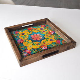 Aberto Design Bandeja REF050 de Madera Maciza con Impresión UV 35x35x4 cm